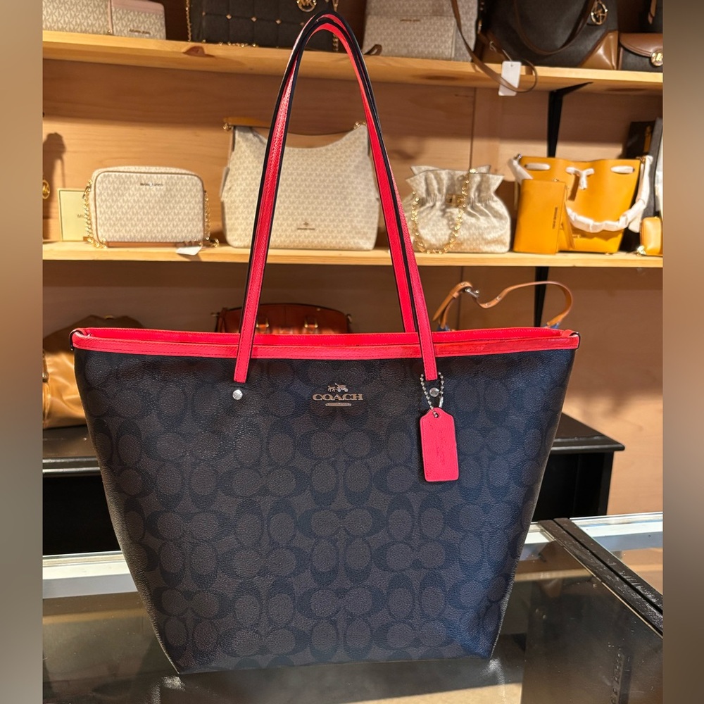 Large zip tote fluorescent pink